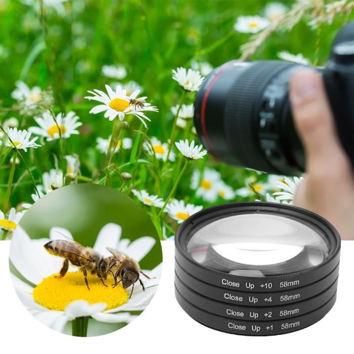 Kit de Filtre D'objectif Macro en Verre Optique Close Up +1 +2 +4 +10 Kit de Filtre D'objectif 58 mm pour Appareils Photo