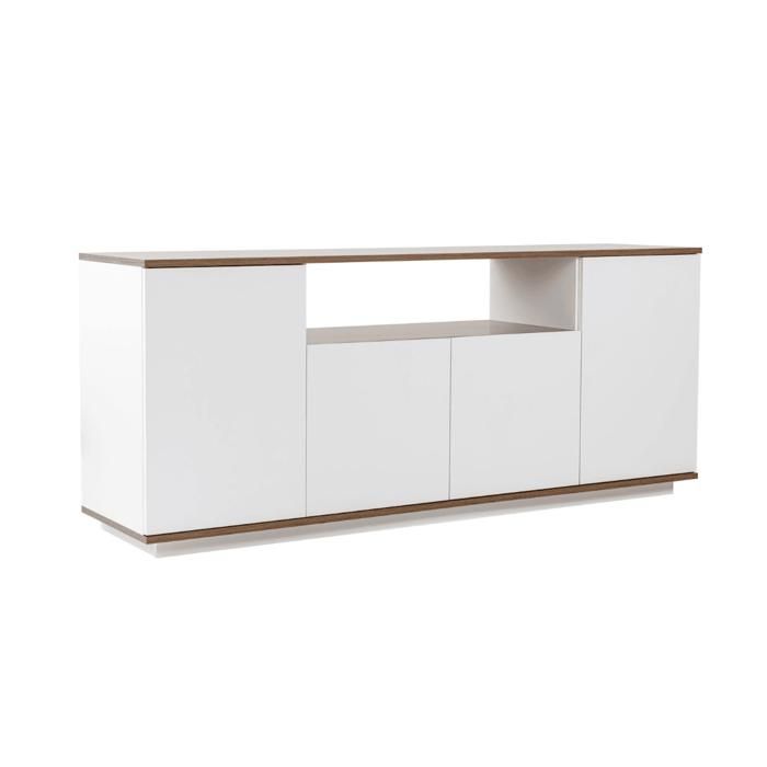 CALICOSY - Buffet 4 portes et 1 niche centrale L180 cm - ARISTA - Blanc / Noyer