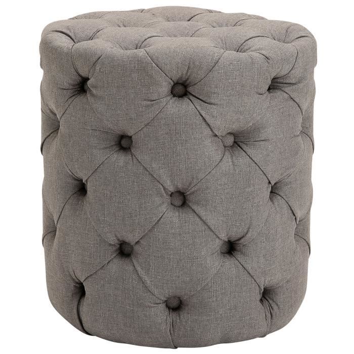 tabouret bas pouf drancy en tissu repose-pieds style chesterfield . [taupe]