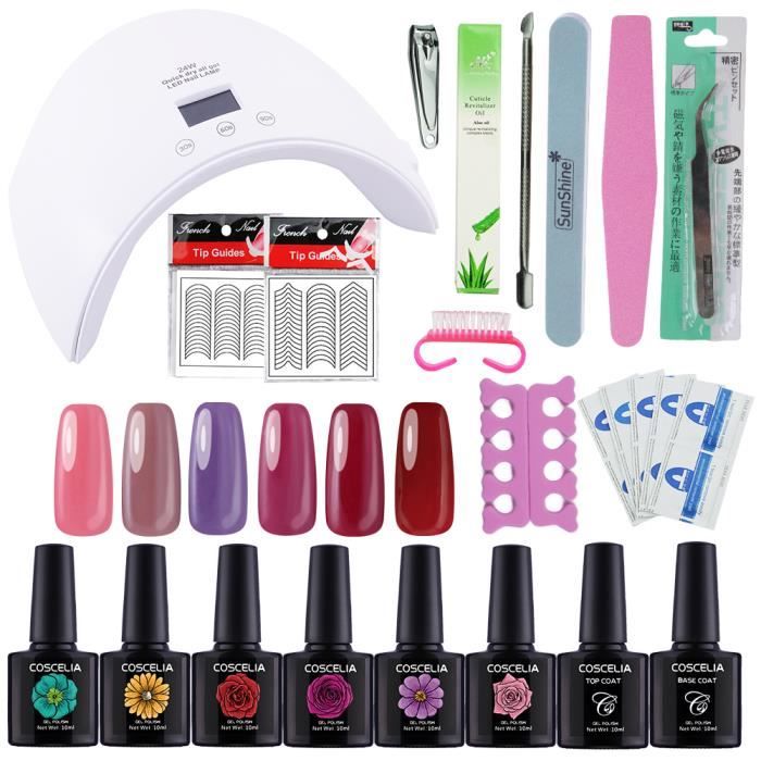 24 W Lampe Uv Pour Ongle Kit Vernis Semi Permanent Gel