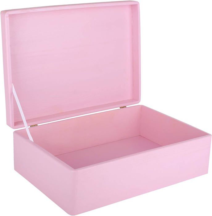 creative deco boite rangement en bois rose - 40 x 30 x 14 cm (+/- 1 cm) - avec couvercle - boite en bois - boîte caisse malle coffre