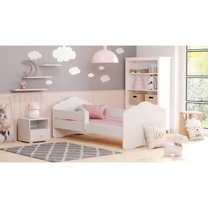 lit pour enfants - dmora - tête de lit en forme de nuage - protection antichute - blanc