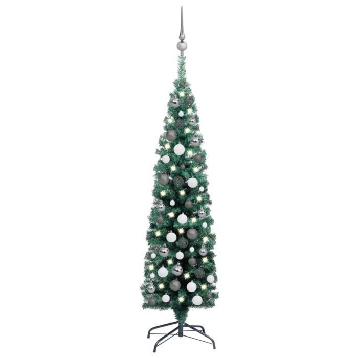 JNG Sapin de Noël artificiel mince et LED et boules Vert 120 cm