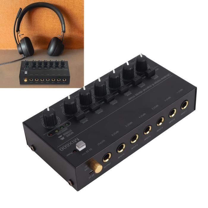 Table De Mixage Stéréo 4 Entrées 1 Sortie Mélangeur De Son Mélangeur De Ligne Amplificateur De Casque DC 5‑12V Jack 3,5 Mm Courant élevé 15mA