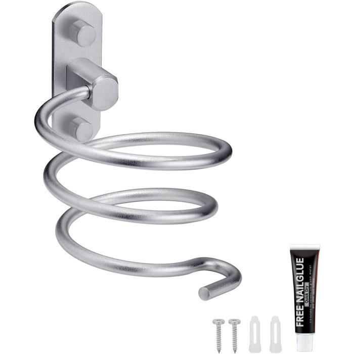 Support Sèche-Cheveux Mural Kindrino - Aluminium, Fixation Vis/Adhésif - Pour Salle De Bain, Cuisine - Noir