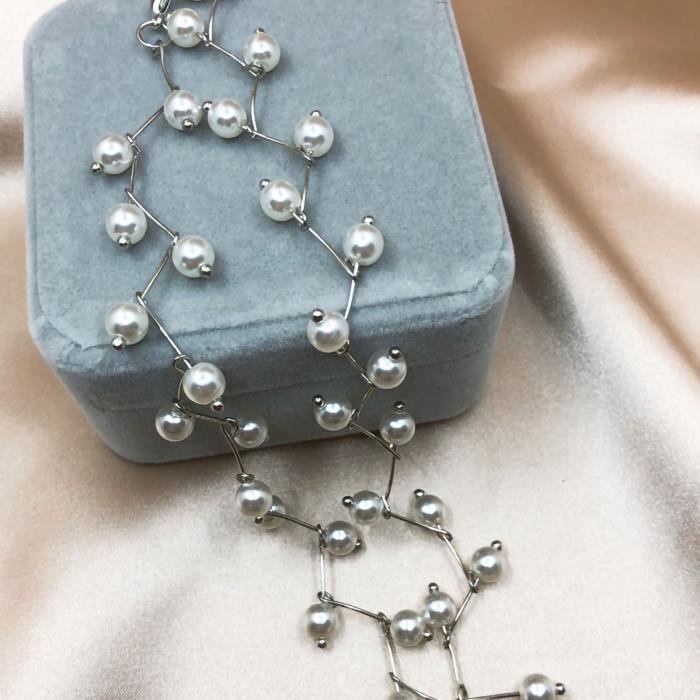Collier Chaîne à Franges, Perle Baroque Blanche 14mm, Plaqué Or 18K