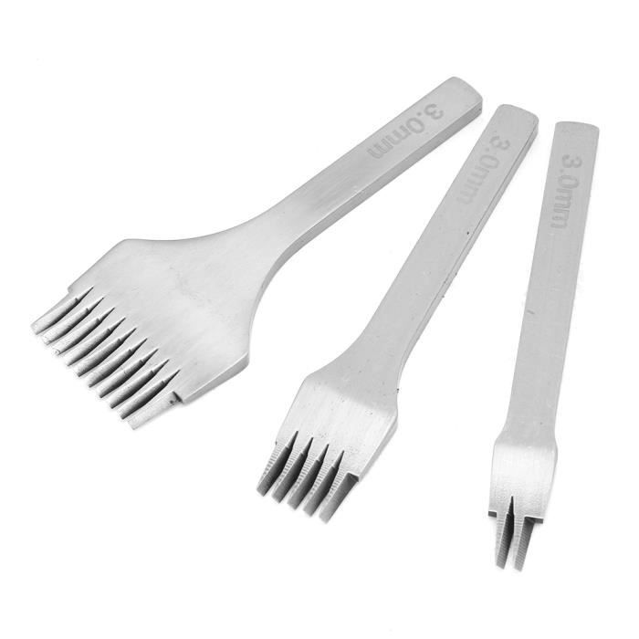 Outil De Perforation Poinçon Couture Cuir 3 Pièces - 2/5/10 Griffes Acier Blanc 2.7mm 3.0mm 3.38mm 3.85mm - Kit Maroquinerie Artisanat