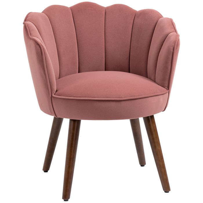 Fauteuil coquillage - fauteuil de salon - HOMCOM - avec dossier et coussin velours pieds hévéa - bois - 66x66x785cm - rose