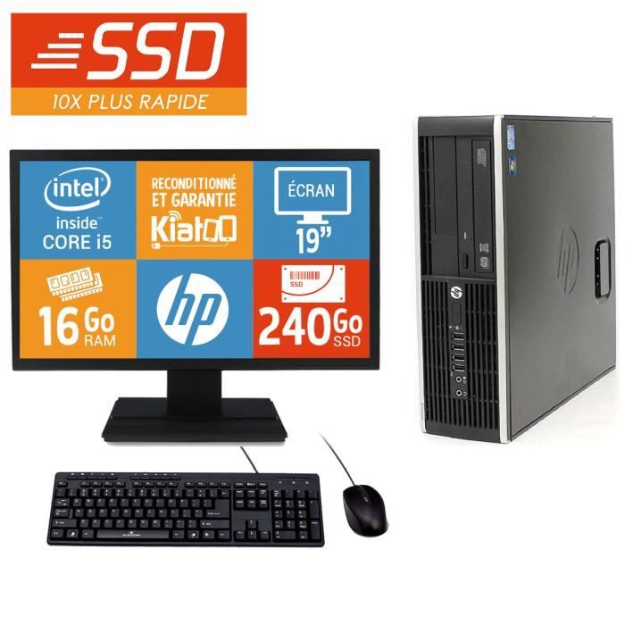 Ordinateur de bureau HP ELITE 8100 intel core I5 16go ram 240 go disque dur ssd TFT 19  pc de bureau reconditionnée W7 - Hewlett packard