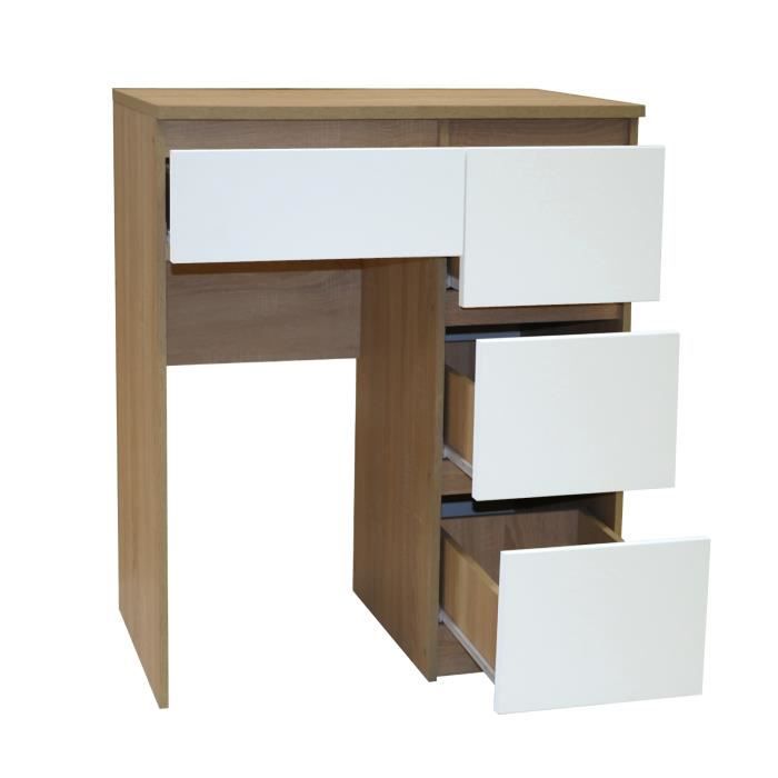ADA - Bureau droit 4 tiroirs taille compacte - Dimensions 90x50x76.5 - Bureau avec rangement - Sonoma&Blanc 90x50x76,5