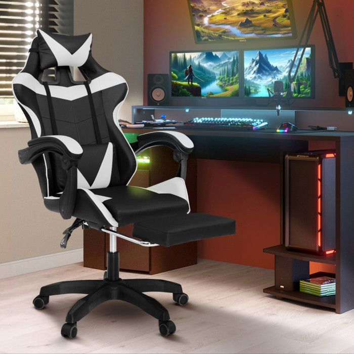 IDMARKET Fauteuil de gaming ALEX réglable avec repose pied coussin de tête et coussin lombaire et - vue 7