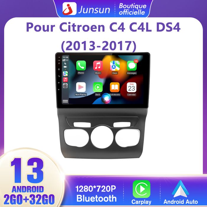 Junsun Autoradio Android 12 pour Citroen C4 C4L DS4 (2013-2017) [2G+32G] Carplay Android Auto GPS WiFi Bluetooth FM GPS