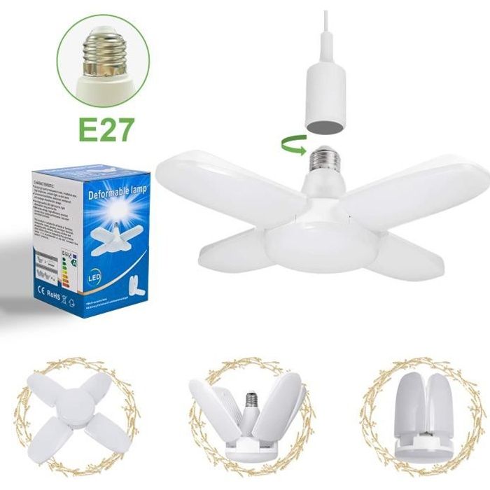 Blanc Led Garage Lumi/ères Super Lumineuses 60 W Ampoules Lumi/ère Du Jour 6500 K D/éformable Garage Plafond LED Boutique Lumi/ères E26 Led Plafonniers Lumi/ère De Travail pour Entrep/ôt Maison Garage