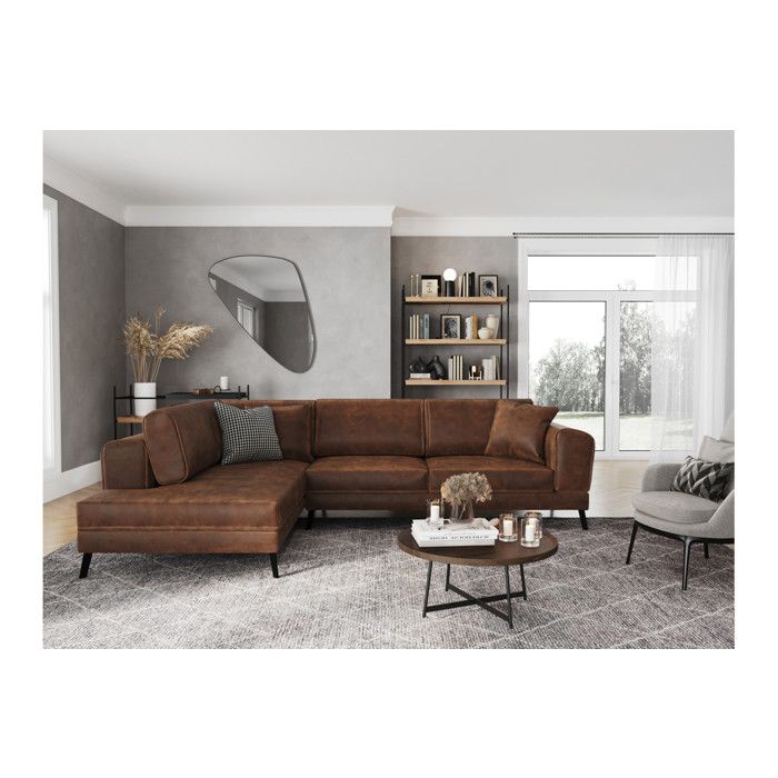 Canapé dangle gauche INDIA 4 places convertible 2 coffres en tissu marron industriel - Marron - L304 x 212 x 86cm - LOUNGITUDE Canapé dangle gauche INDIA 4 places convertible 2 coffres en tissu marron industriel - Marron - L304 x 212 x 86cm - LOUNGITUDE