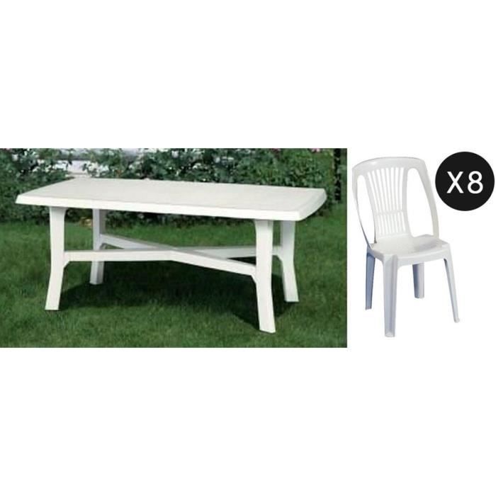 Salon Jardin En Plastique Blanc Table 8 Chaises Achat Vente