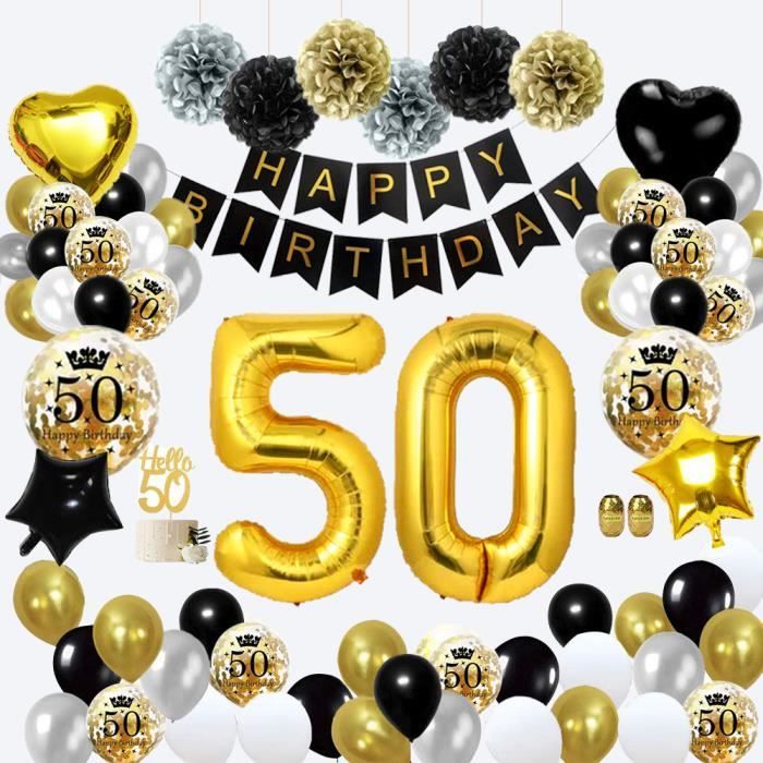 Pack 50 personnes Anniversaire 40 ans Noir et Or