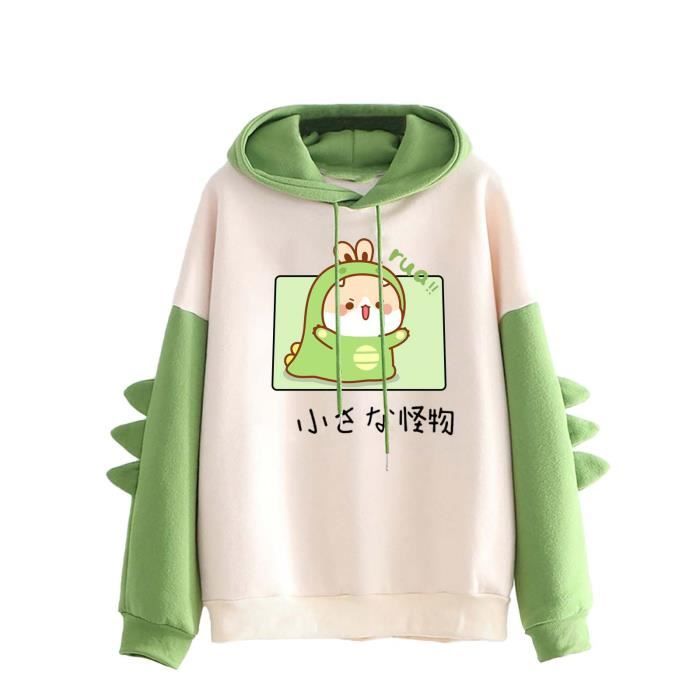 Sweat Femme Sasaquoy Sweat shirt a capuche decontracte a manches longues patchwork mignon imprime dinosaure Vert Vert Cdiscount Pret a Porter