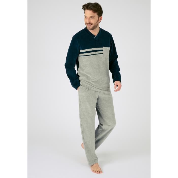 Pyjama homme en velours a manches longues Damart Gris Chine Moyen Gris chine moyen Cdiscount Pret a Porter