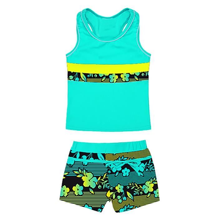 DPois 3 pièces Maillots de Bain Fille Enfant Imprimé Tankini Haut avec Slip Short de Bain