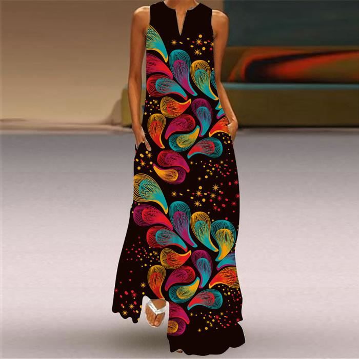 Minetom Robe Femme Longue Eté Slim Moulante Robe Sans Manches à