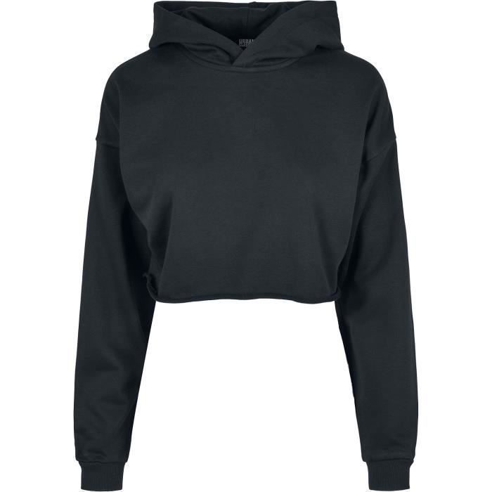 Pull à Capuche Cropped Top Noir - Taille M, Manches Longues, Coton/polyester, Style Années 90
