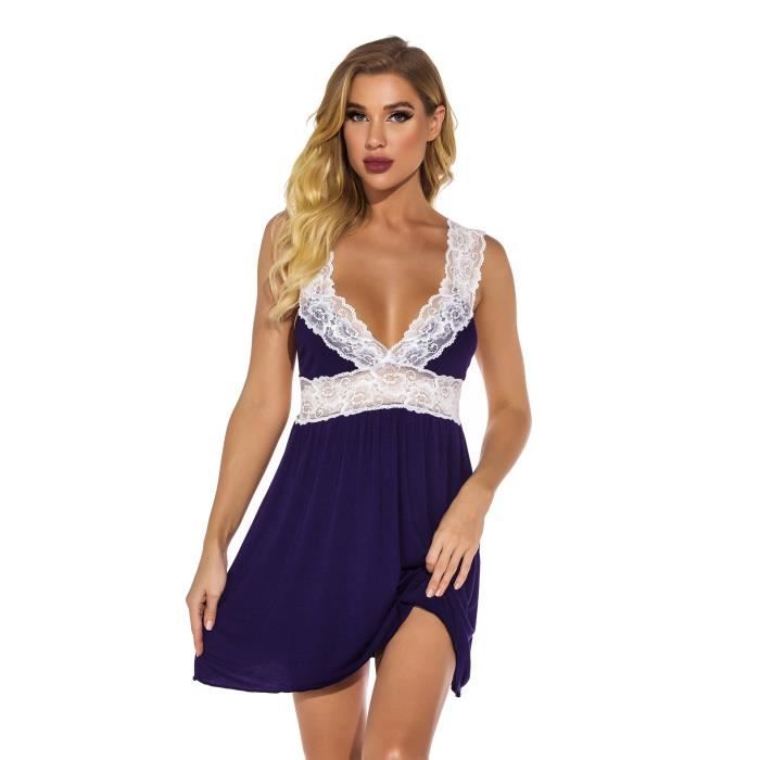 Nuisette Femme Satin Mi-Longue Col V Bretelles Reglables Chemise De Nuit Courte Vêtements Transparente Lingerie Babydoll Mariage Solide Robe De Chic Grande Taille Sensuelle Négligée