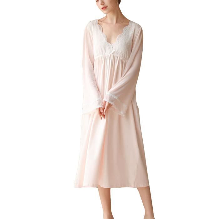 Femmes L?�ger Robe de Chambre Dentelle Brod?�e Longue Robe de Chambre d'int?�rieur Col en V en 