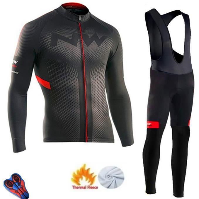 Maillot De Vélo Homme Hiver Thermique Fleece Manches Longues + Pantalons Cycliste GEL Tenue D