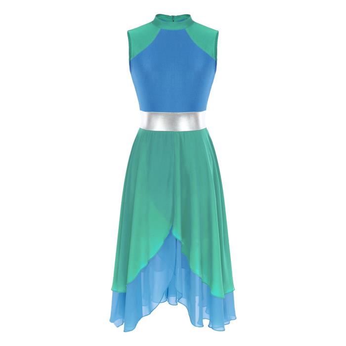 Oyolan Femme Robe Danse Lyrique Manches Longues Asymétrique Robe