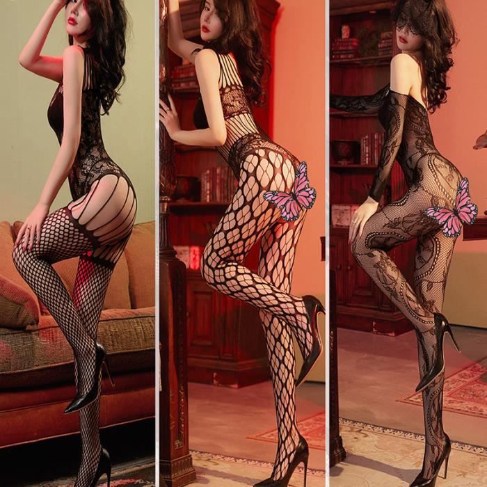 Lingerie rotique, ensemble de 3 Sexy Body netwear creux ouvert entrejambe  Body bas (noir Style: 8) - Cdiscount Boutique Erotique