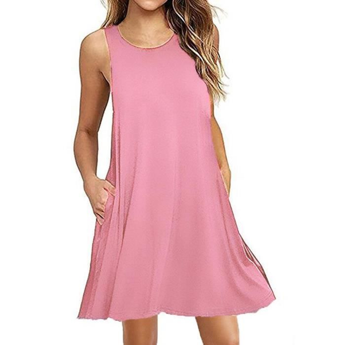 Robe Robe d t en Polyester Noir Bleu Manches Courtes et Col Rond Haut D contract Ample Rue Blanche Rose A99629