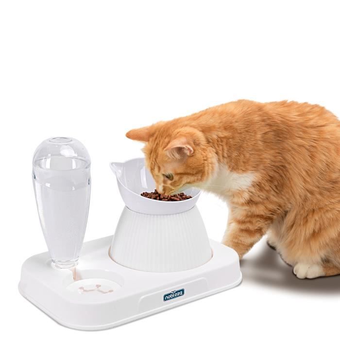 Nobleza - Gamelle Chat,avec Bouteille d'eau par Gravité, Anti-vomissement Inclinable à 15° pour Chats et Chiots
