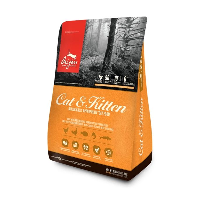 Croquettes - Orijen - 1 8Kg - 40% Protéines - 19% Glucides - Pour Chats et Chatons Croquettes - Orijen - 1 8Kg - 40% Protéines - 19% Glucides - Pour Chats et Chatons