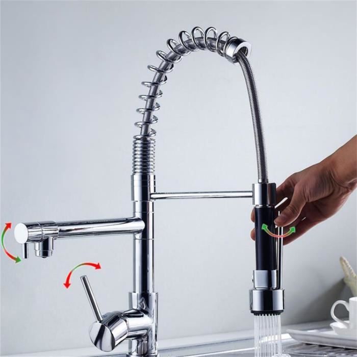 robinet mitigeur de cuisine 360 degres pivotant melangeur froid et chaud avec douchette chrome cdiscount bricolage