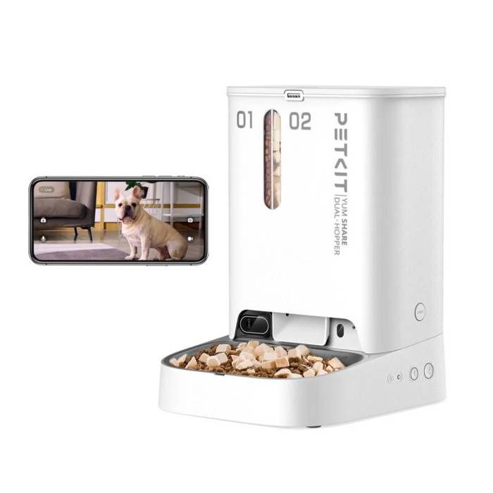 YumShare Dualhopper distributeur de croquettes automatique connecté double avec caméra 5L YumShare Dualhopper distributeur de croquettes automatique connecté double avec caméra 5L