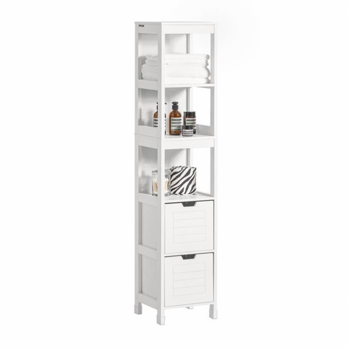 sobuy frg126-w meuble colonne de salle de bain armoire toilette haute – 4 étagères et 2 tiroirs- blanc