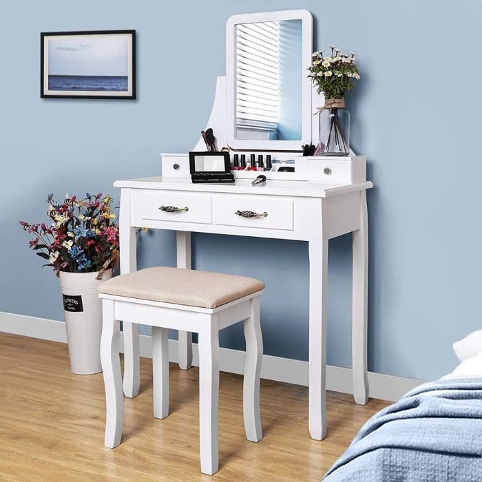 Grande Coiffeuse Avec Miroir Table De Maquillage Avec Tabouret