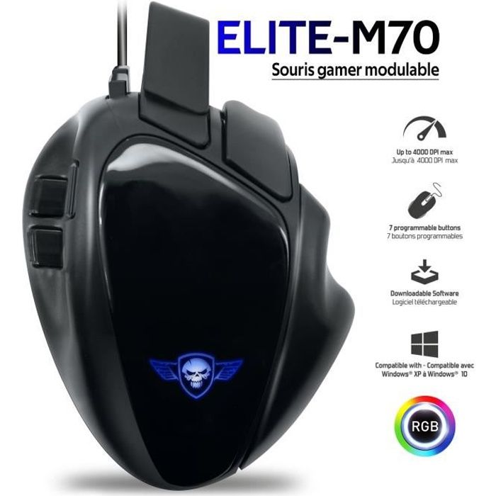 Souris gamer – SPIRIT OF GAMER – ELITE-M70 – 4000 dpi – 8 boutons personnalisables – LED RGB