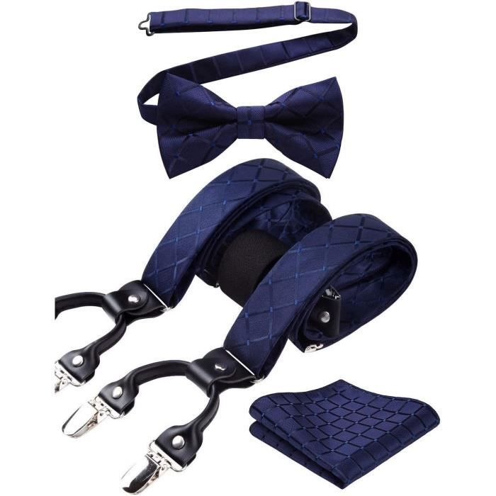 Ensemble Bretelles + Nœud Papillon Homme - Motif Fleuri Paisley - Réglable, 6 Clips - Cadeau Élégant