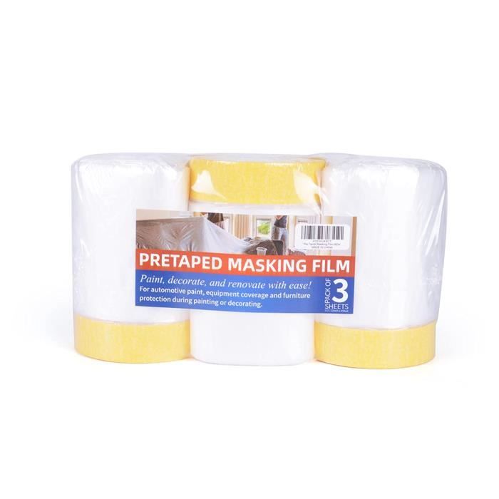 Lot De 6 Rubans De Masquage Avec Bâche 55cm X 20M - Film Protection Peinture 2-en-1 Pour Meubles Et Surfaces