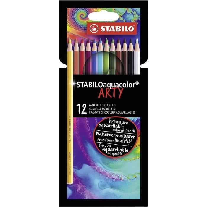 Etui de 12 crayons de couleur aquarellables aquacolor ARTY assortis