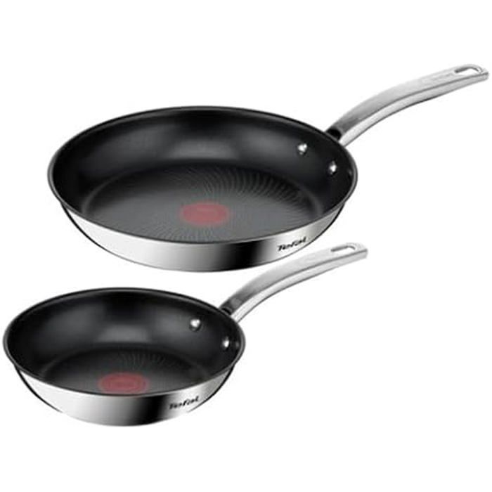 Ensemble de poêles - TEFAL - B817S255 - Acier Inoxydable - 2 Pièces - Ø 20 cm et Ø 26 cm