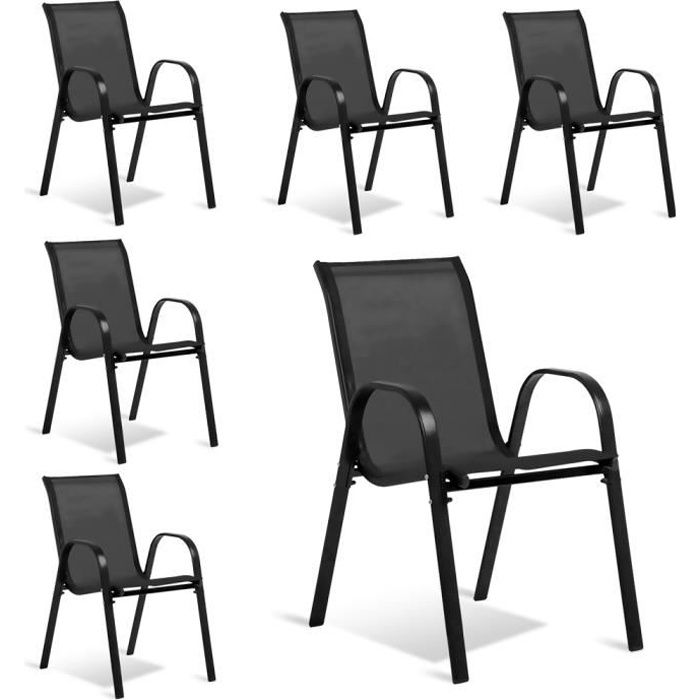 Chaises de jardin empilables textilène x6 noir