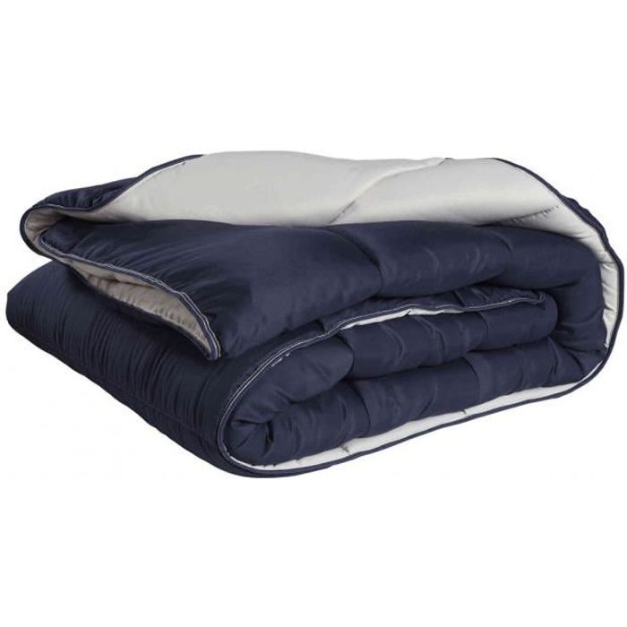 Couette Bicolore Bleu Marine Gris Tres Chaude 600g 240x220 Cdiscount Maison