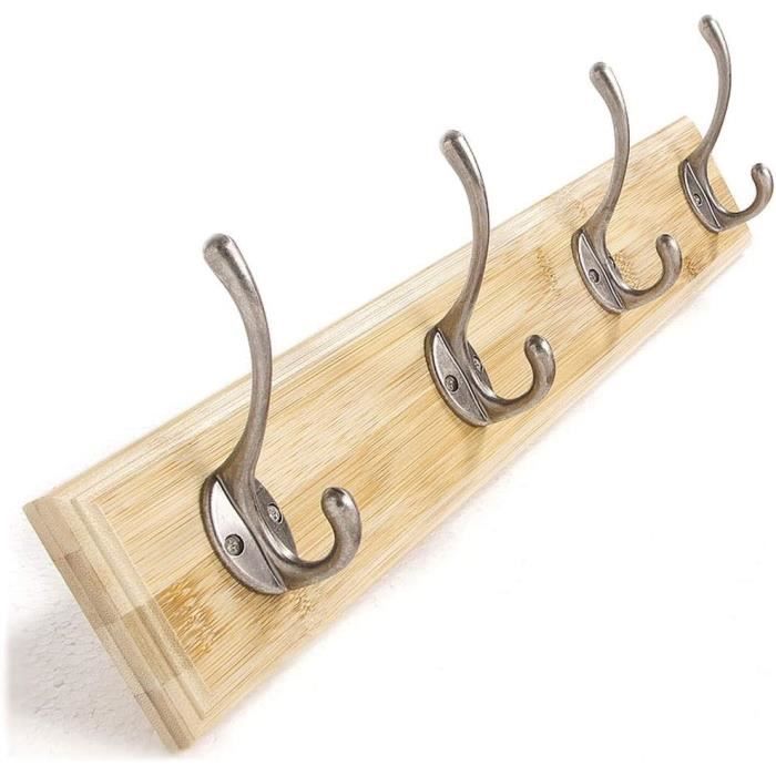 Patère Murale Avec Étagère En Bois 60 Cm - Crochets Porte-manteaux - Pour Entrée, Salle De Bain, Cuisine
