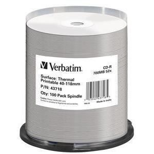CD-R VERBATIM Thermal Printable No ID Brand 43718 - 52x - 700 Mo - 100 supports - Spindle