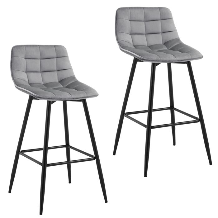 WOLTU Lot de 2 Tabourets de bar avec repose-piedsGris clair Tabouret pour bar-bistro Siège en velours Pieds en métal