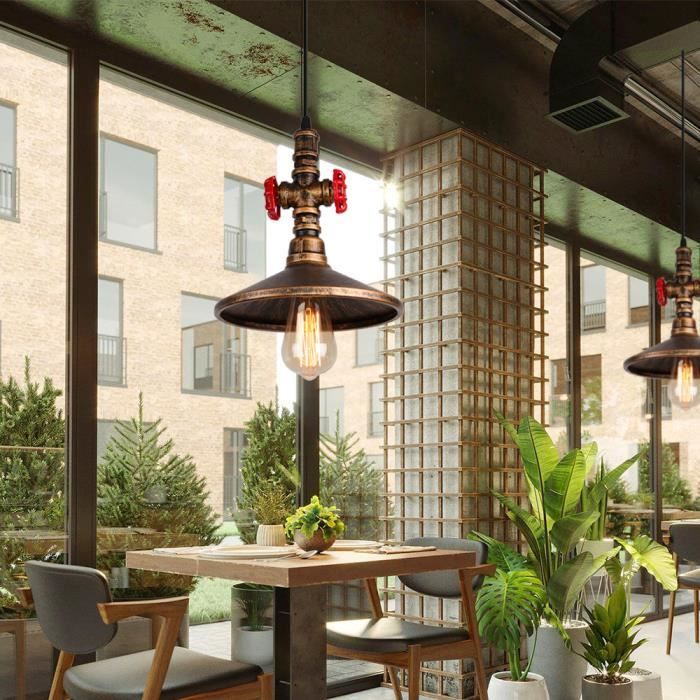 UNI Suspension Lustre Vintage Industrielle E27 Fer Luminaire Tuyau deau Bronze Plafonnier Eclairage pour Bar Café Restaurant