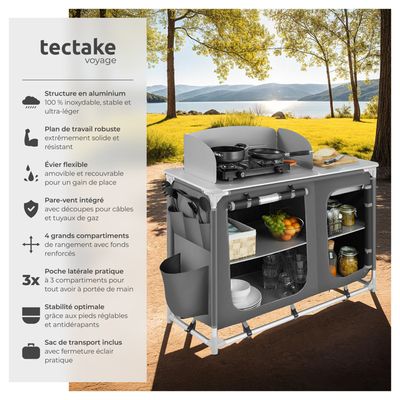 Cuisine De Camping Pliable Cecaylie – Aluminium, Plan De Travail 80 Cm, Charge Max 30 Kg, Avec Rangements Et Housse