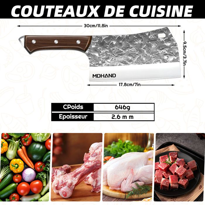 Couteau De Boucher Japonais Forgé Main En Acier Damas - Set Professionnel Désosseur Pour Cuisine